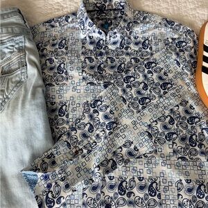 Men's Blue Paisley Casual Button Down Shirt